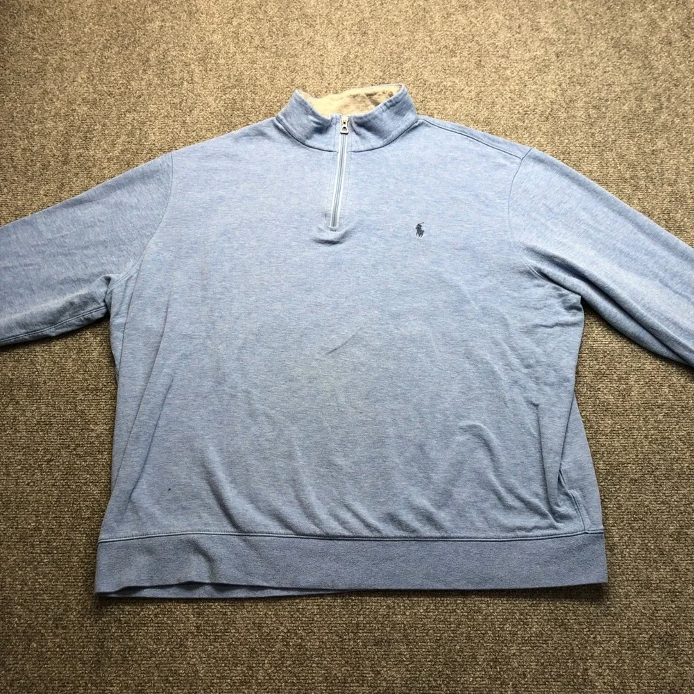 Polo Ralph Lauren Mens XXL Light Blue Heather Quarter Zip Pullover Sweatshirt